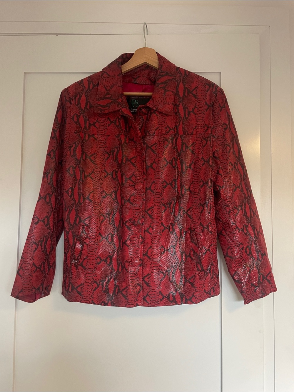 Red Snake-Print Leather Jacket - Picture 2 of 4
